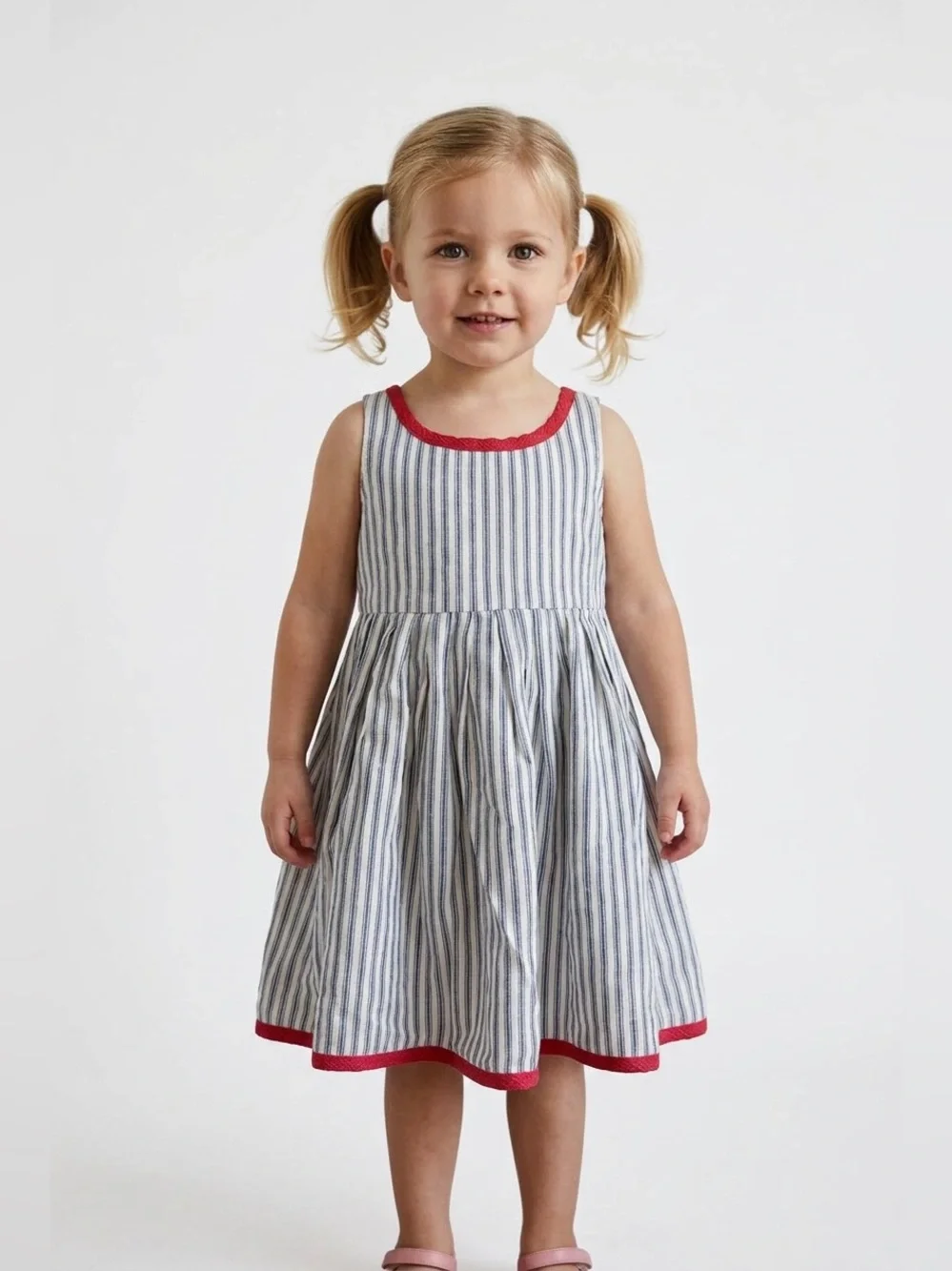 Ralph Lauren Blue-and-White Striped Tank Dress with Red Trim 3T